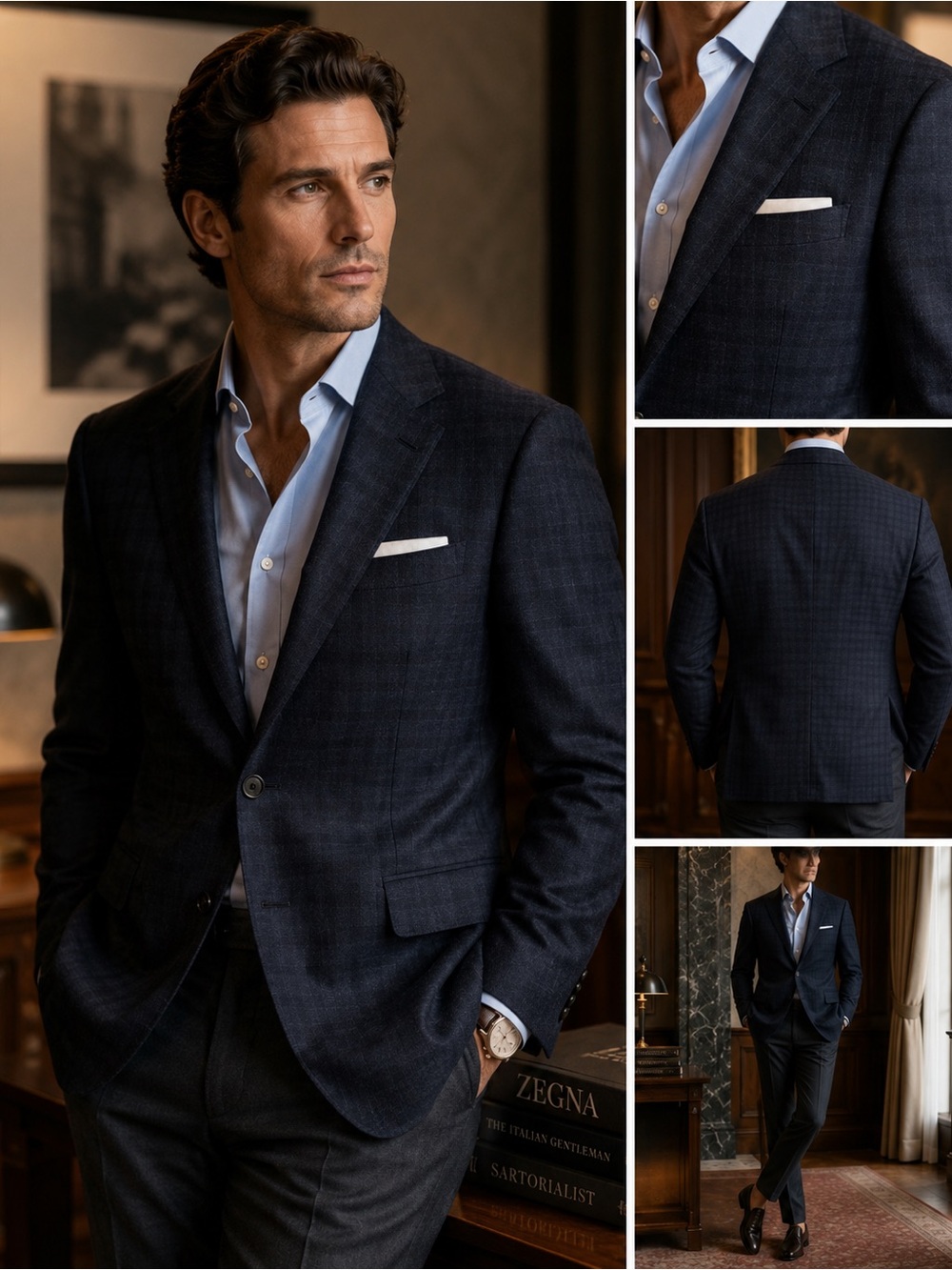 Ermenegildo Zegna Navy Blue Windowpane Sport Coat